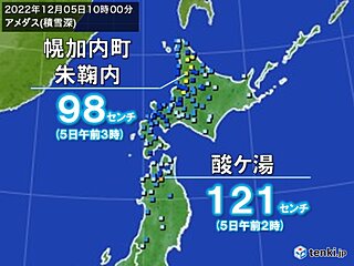 青森県酸ケ湯で最深積雪121センチ　北日本でみるみる積もる　あす夜から再び雪強く