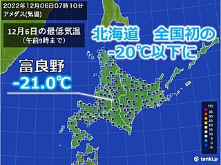 北海道　全国初のマイナス20℃以下　6日夜から7日にかけての冷え込みは?