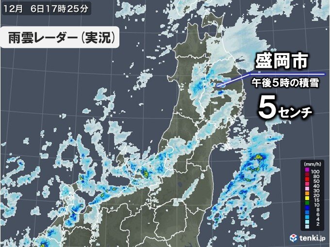 盛岡で積雪5センチ　今夜～雪強まる所も　日本海側は強風にも注意　雪道は安全運転を