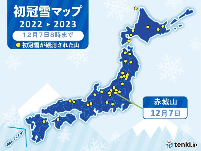 東京都心など今シーズン最も低い気温　赤城山の初冠雪
