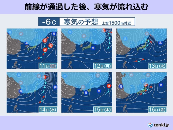 前線が通過した後、強い寒気が流れ込む
