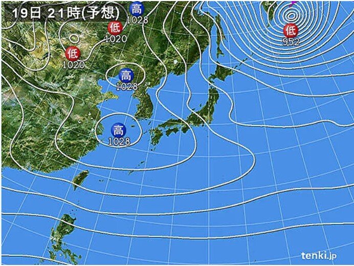 強い冬型の気圧配置　上空には強い寒気