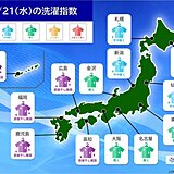 きょう21日の洗濯指数　西から天気が下り坂　部屋干し推奨