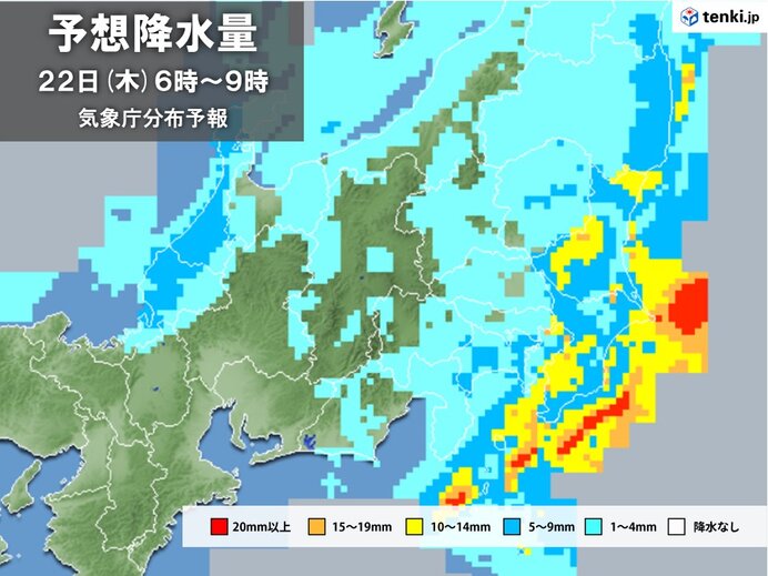 関東甲信地方　今夜は所々で雨が降りだす　あすの朝は広く本降りの雨