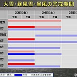 きょう23日は暴風雪・暴風に警戒　大雪には25日まで注意が必要な所も