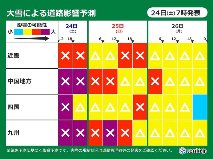 あす25日(日)にかけて　広範囲で大雪による影響