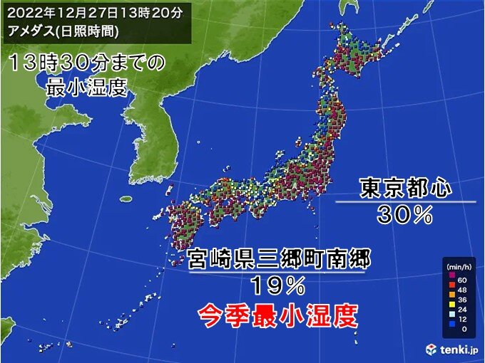 空気の乾燥続く　西日本から東日本で乾燥注意報発表中　火の取り扱いに注意