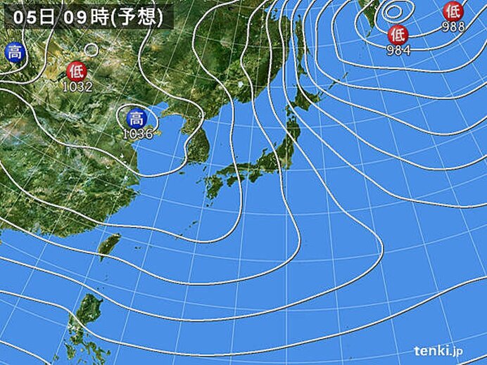 5日(木)にかけて冬型の気圧配置が続く