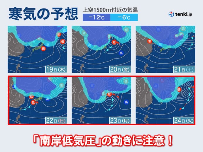 来週　強烈寒波だけではない　関東に雪をもたらす「南岸低気圧」の動きにも注意