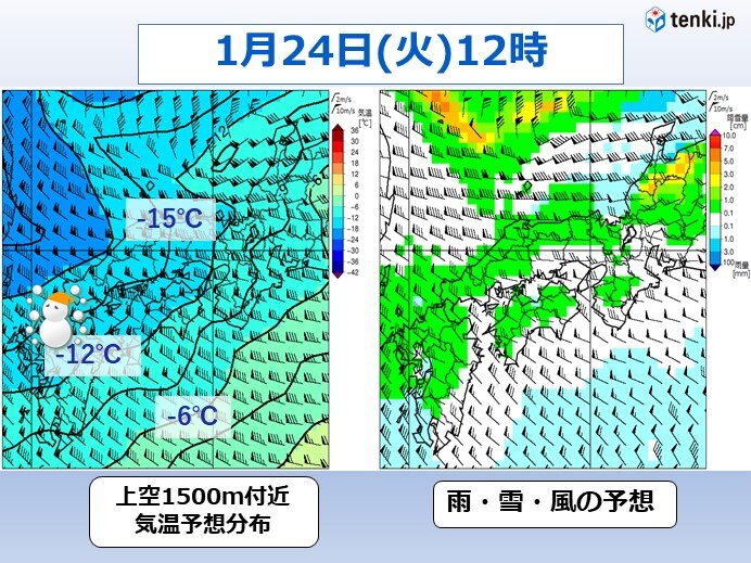 上空1500メートル付近の寒気は今季最強