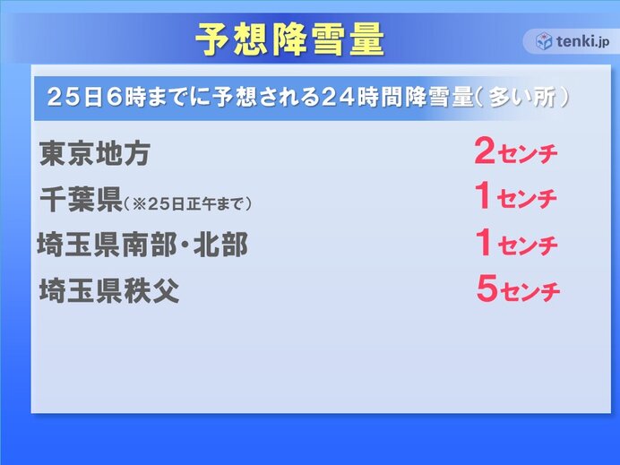 今夜は東京23区など南部の平野部でも積雪の可能性