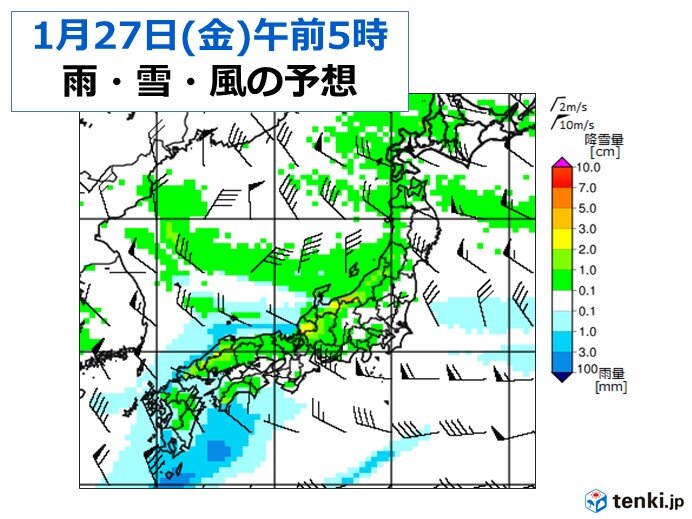 中国地方　明日27日朝は南岸低気圧　えっ!また雪に　交通障害に注意を