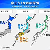 1か月　寒波の影響まだ続く　2月初めは日本海側で大雪　2月中頃から気温急上昇も