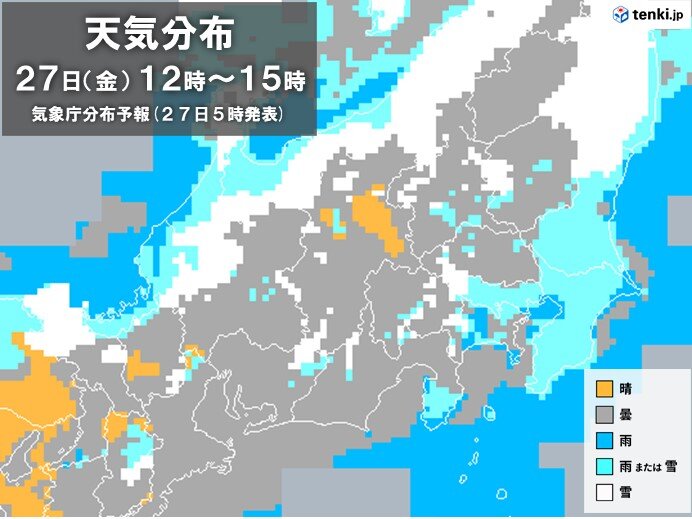 関東　27日の午後は雪や雨　東京都心など市街地も一時的に雪　帰宅時間に影響も