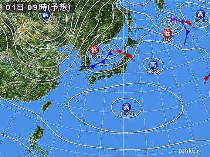 きょう1日　日本海の低気圧が発達　南風が強まり3月下旬並みの気温も