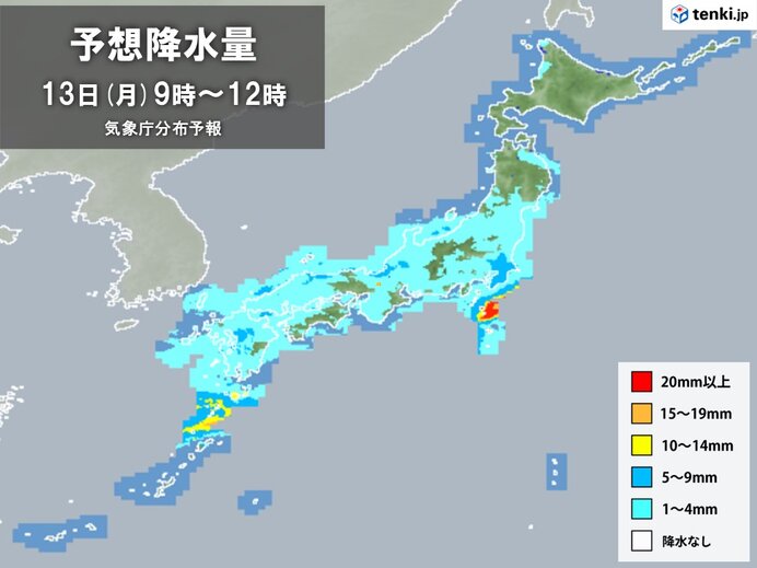 各地　雨の降る時間帯