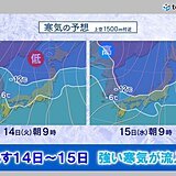 あす14日から強い寒気流入　北日本や北陸で大雪や猛吹雪に注意　太平洋側も風冷たい