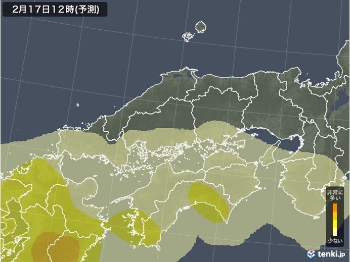 中国地方のスギ花粉飛散予測　明日(17日)