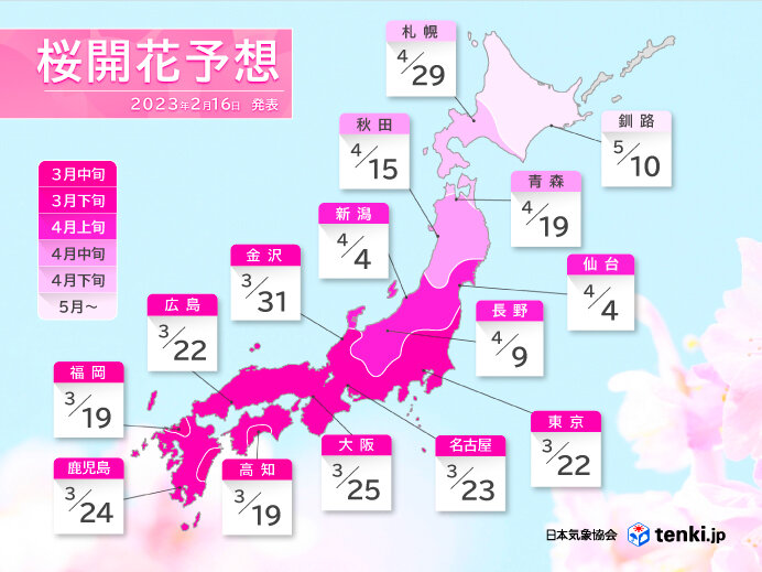 [資訊] 2023櫻花預測更新(tenki、weather map等)