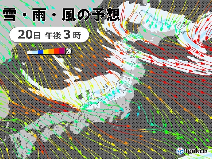 20日の天気 　冬型の気圧配置強まる　日本海側は大雪や吹雪の恐れ　全国で気温低下