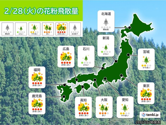 あす28日　春の陽気でスギ花粉が大量飛散の予想