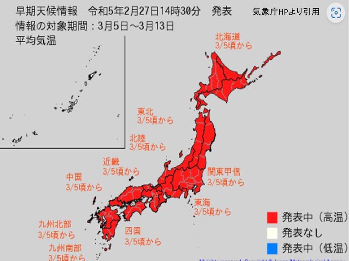 高温に関する早期天候情報も
