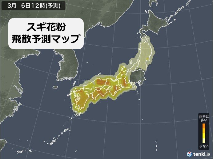東海から九州で広く「非常に多い」