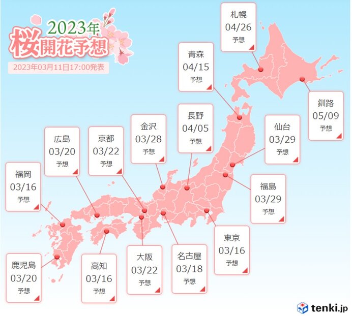 桜の開花・満開はいつ?
