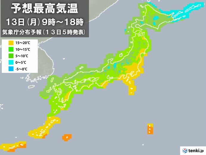きょう13日　九州から北陸は気温が大幅ダウン　風冷えの一日に　寒暖差に注意