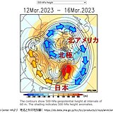 大気の流れスパイラル状に　北アメリカは冬の嵐　日本は21日～25日をピークに高温