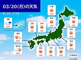 きょう20日の天気　日中は広く晴れて　季節先取りの暖かさ　九州は夕方から雨の所も