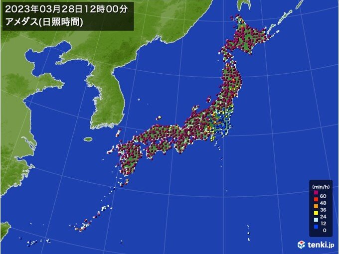 きょう28日　各地でポカポカ陽気の中、関東だけ気温上がらず