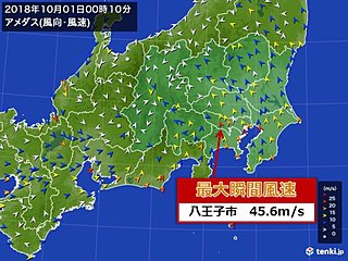 八王子で暴風 史上1位を更新