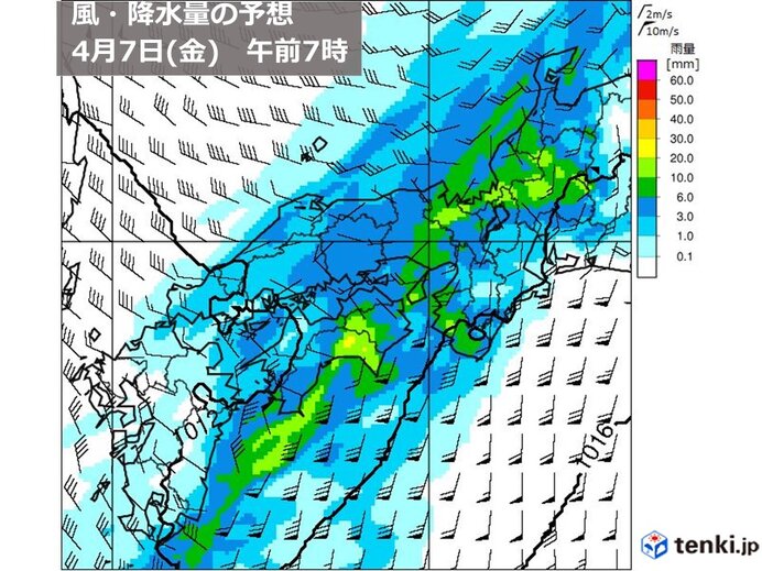 雨はこれからが本番　あす7日(金)は寒冷前線通過で雨風強まる