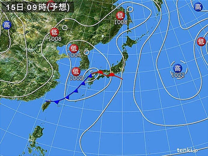 15日(土)　南部で大雨のおそれ　風も強まる