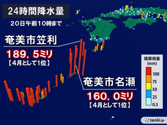 沖縄や奄美で4月として記録的な大雨