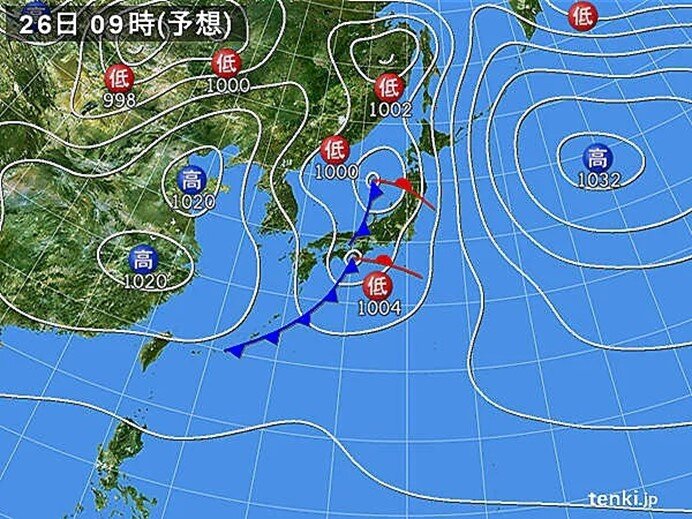 きょう26日　中国地方～北海道は雨や雷雨　東海を中心に大雨になる所も