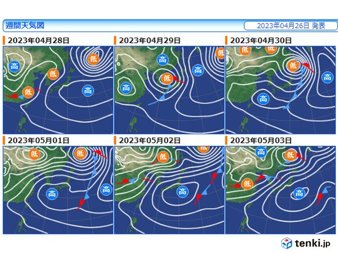【27日～5月3日】29日～30日を中心に荒天　降水量が多くなる所も