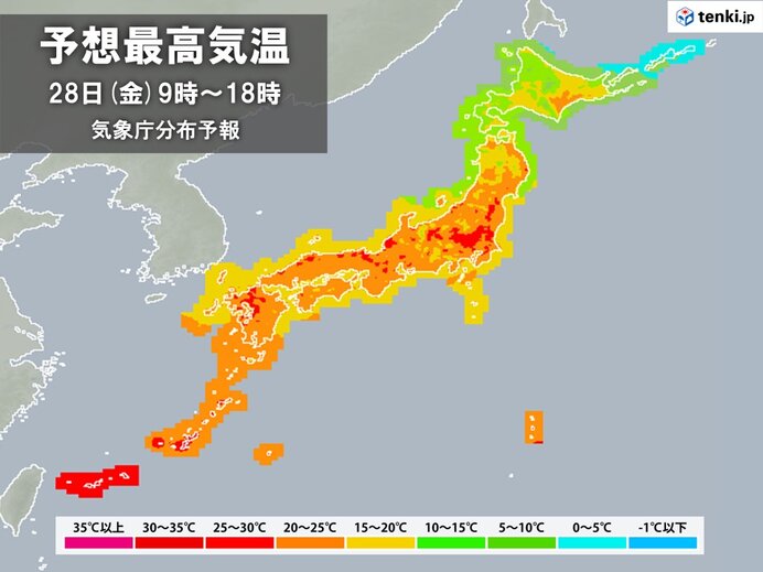 28日　内陸や日本海側で夏日に