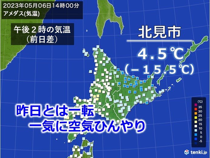 北海道 昨日までの暖かさから一転 寒さに注意 週明けの天気は?(気象予報士 佐藤 雅義 2023年05月06日) - 日本気象協会 tenki.jp