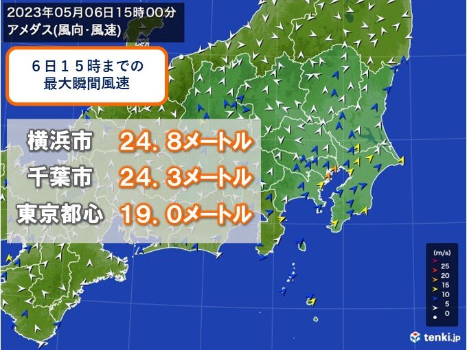 東京都心、神奈川、千葉などで強風　関東南部は今夜にかけて注意　交通に影響も