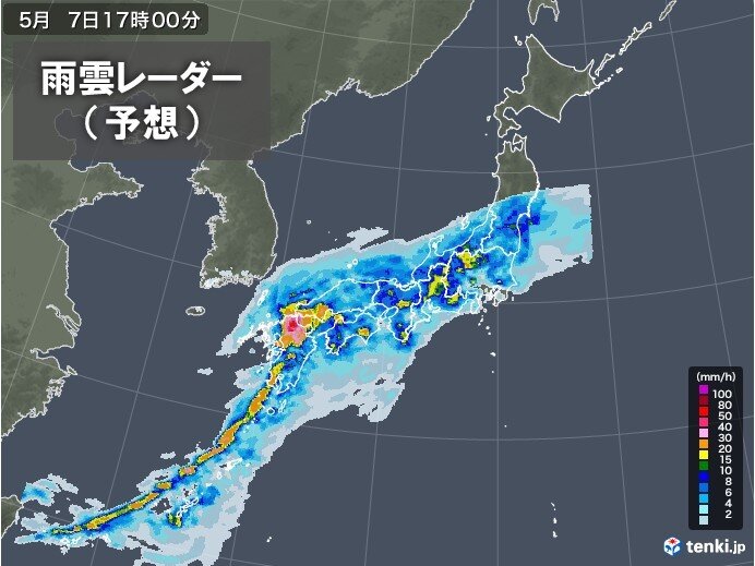 7日　九州から関東で大雨　局地的に滝のような雨　関東など前日比10℃以上も低下(気象予報士 青山　亜紀子)