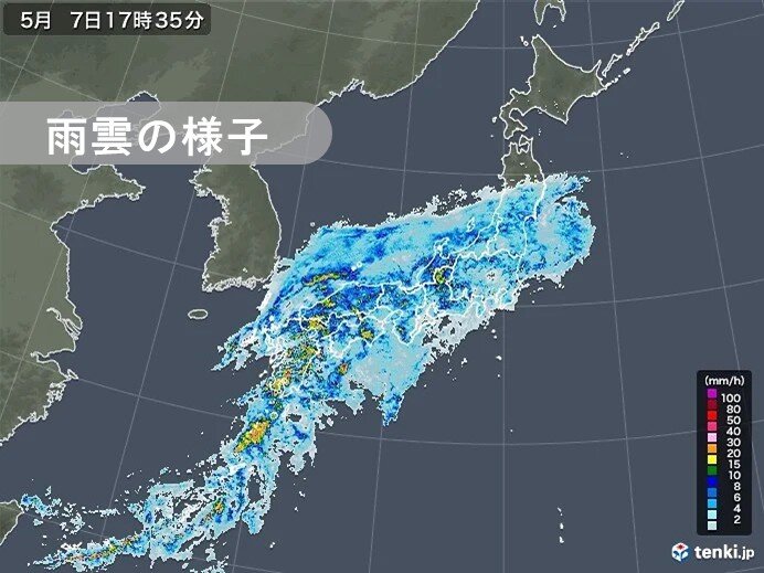 きょう7日　広く雨　局地的に激しい雨