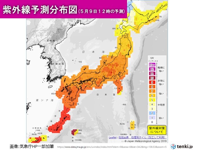 九州～関東で紫外線が非常に強い所も　正午を挟む時間は特に注意　短時間の外出も対策