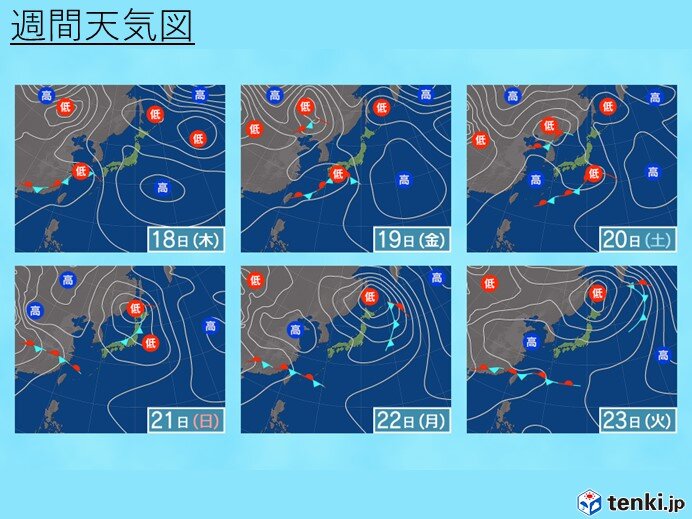 18日(木)～23日(火)　雨で極端な暑さ収まるも　ムシムシ感アップ