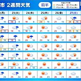 2週間天気　月曜は黄砂飛来　火曜は関東で冷たい雨　来週末以降は台風2号の動向注意