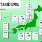 きょう28日　北海道と東北は広く雨　雷雨も　関東以西も所々に雨雲　沖縄は高波注意