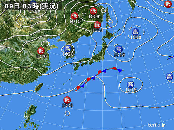 9日の天気　空は秋晴れ　空気は夏感