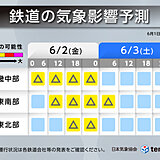 鉄道の気象影響予測　あす2日～3日　九州から関東で警報級の大雨　交通機関へ影響も