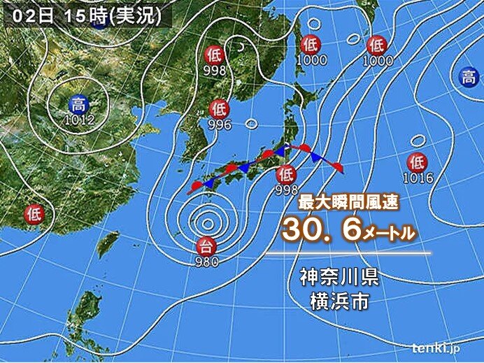 記録的な雨　30メートル超の風も